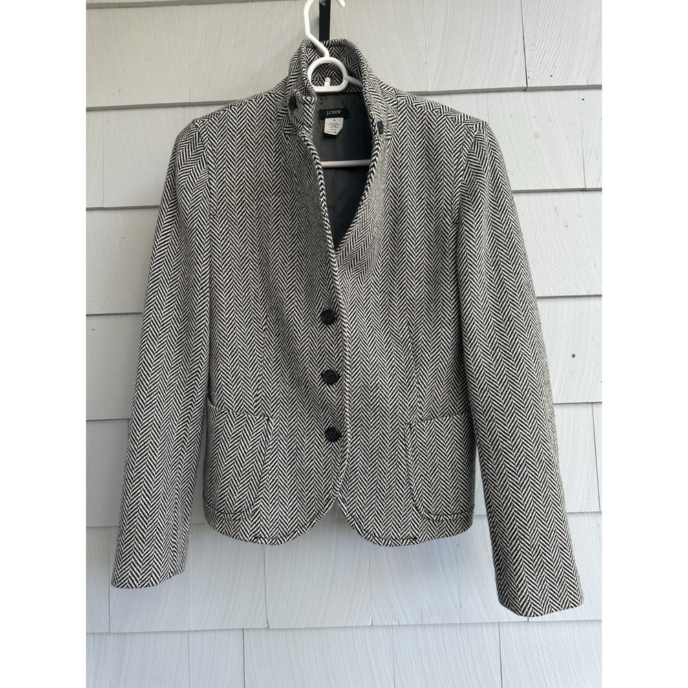 J.Crew Wool Herringbone‎ Blazer Black White Size M (Fits Small) Classic Jacket